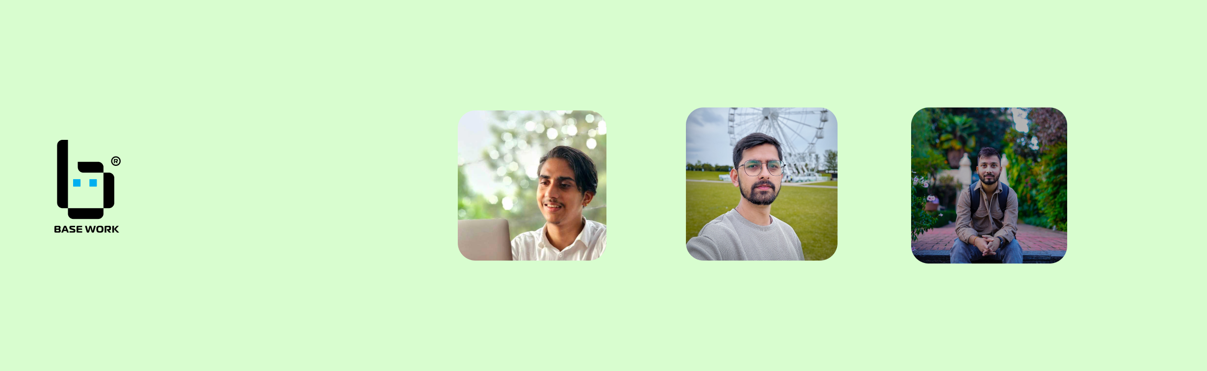 a group of people are shown in a green background